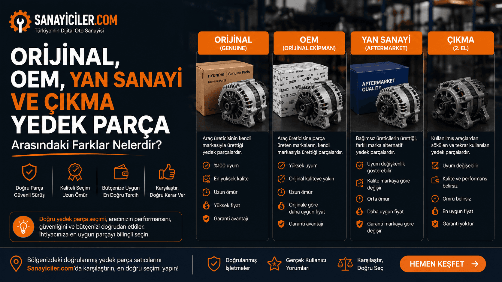Orijinal, OEM, Yan Sanayi ve Çıkma Yedek Parça Arasındaki Farklar Nelerdir?